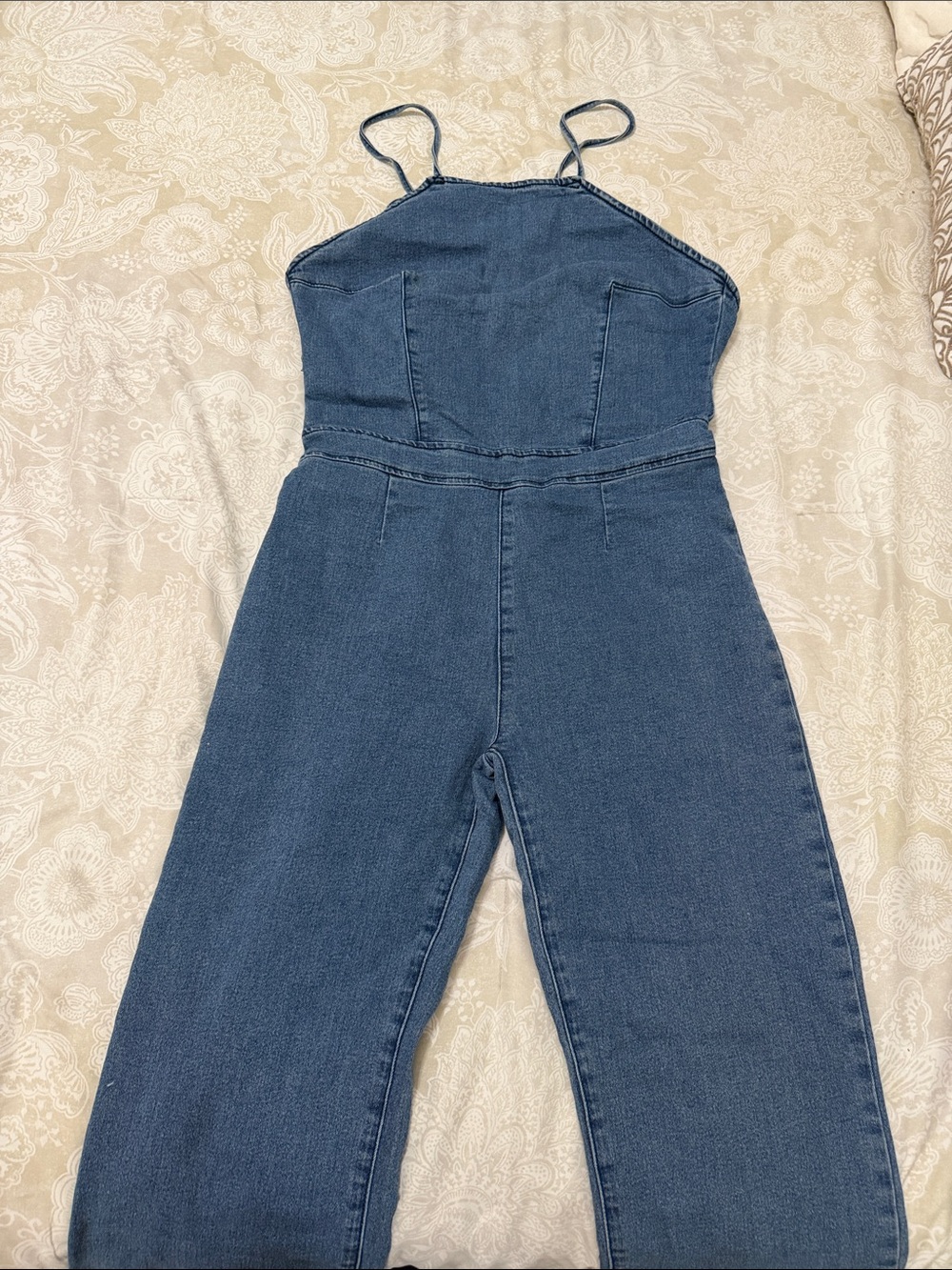 Women's Straight-Leg Denim Jumpsuit in Medium Blue